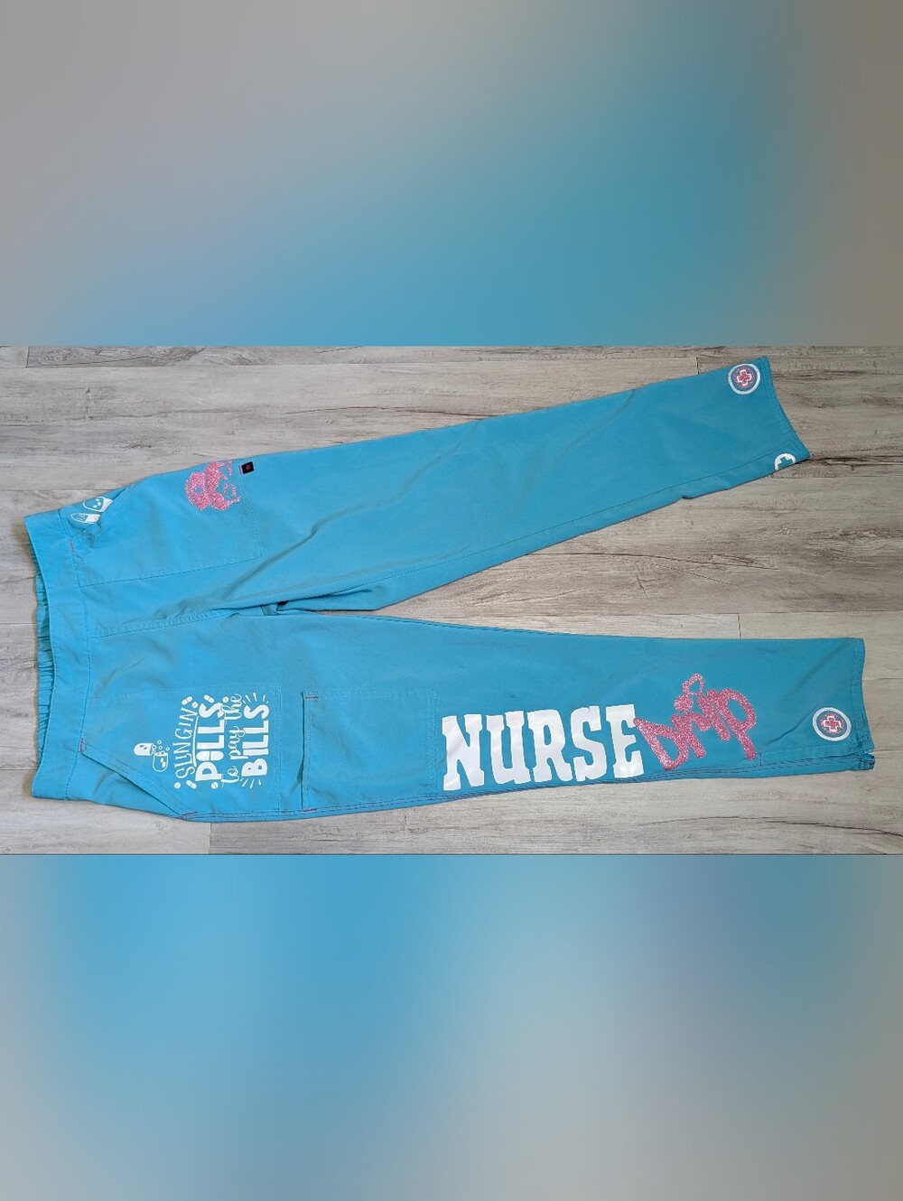 Nurse Drip Blue & Pink Glitter Medical Scrub Pants SM